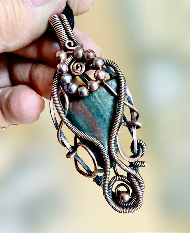 Bloodstone Freeform Wire Wrapped Pendant