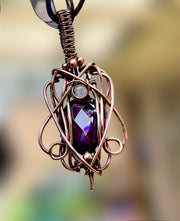 Amethyst & Moonstone Wire Wrapped Pendant