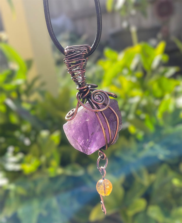 Amethyst Boho Pendant with Hanging Citrine