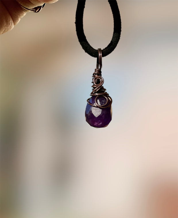 Amethyst Faceted Wire Wrapped Pendant