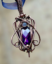 Amethyst & Moonstone Wire Wrapped Pendant