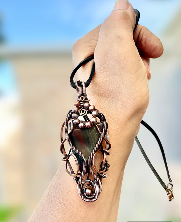 Bloodstone Freeform Wire Wrapped Pendant