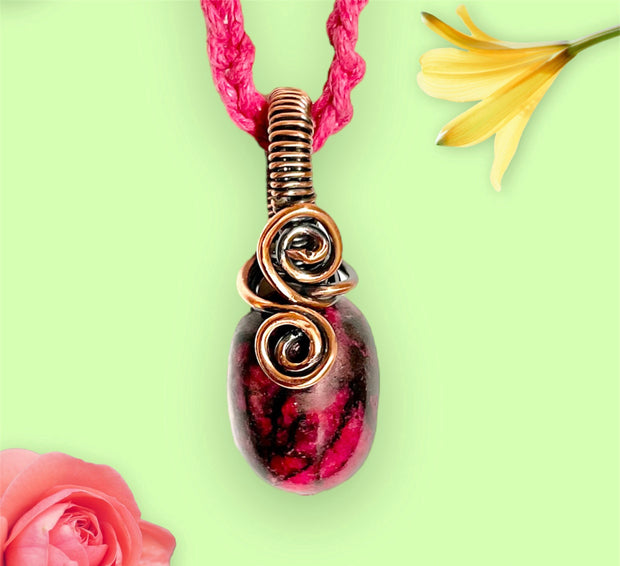 Red Kunzite Wire Wrapped Pendant