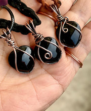 Black Obsidian Wire Wrapped Heart Pendants