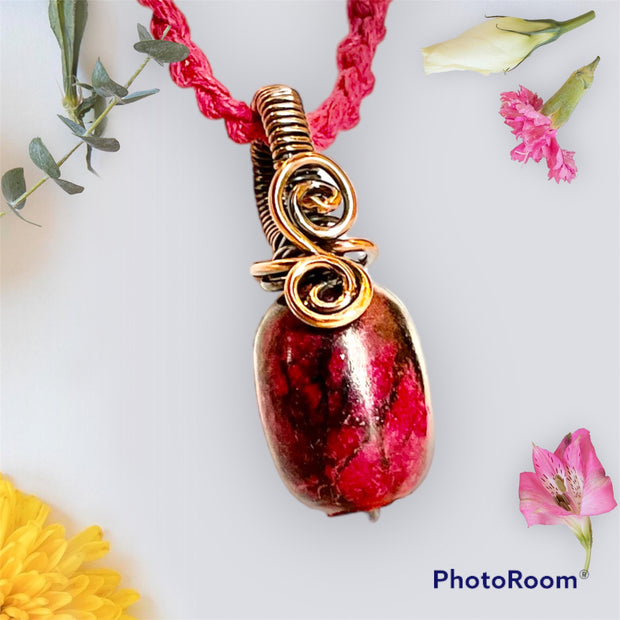 Red Kunzite Wire Wrapped Pendant