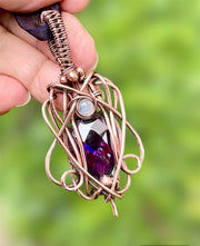 Amethyst & Moonstone Wire Wrapped Pendant