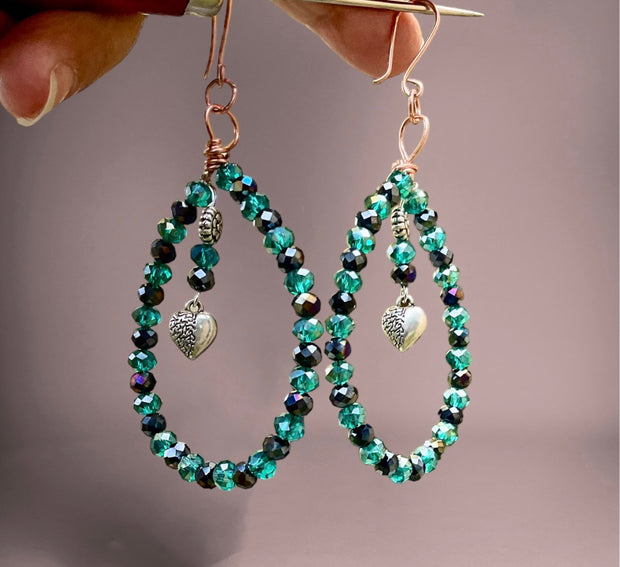 Green And Black Crystal Hoop Earrings