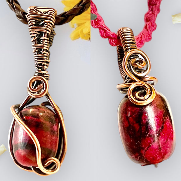 Red Kunzite Wire Wrapped Pendant