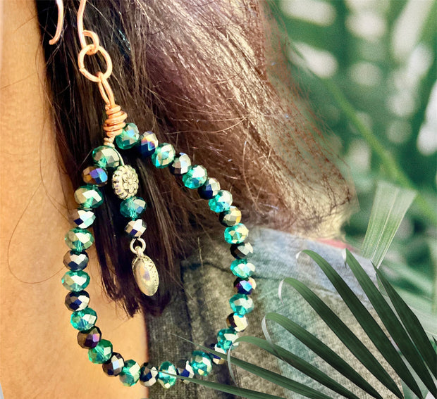 Green And Black Crystal Hoop Earrings