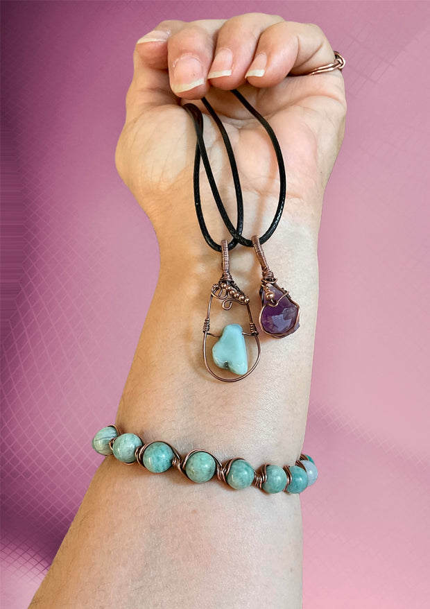 Tiger Eye, Larimar & Amethyst Pendants - Connie’s Crystals 