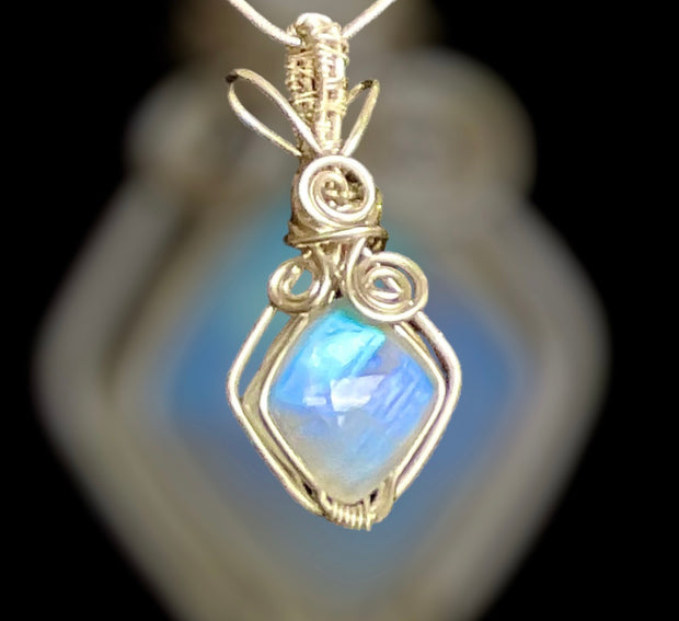 Rainbow Moonstone Wire Wrapped in .925 Sterling Silver - Connie’s Crystals 