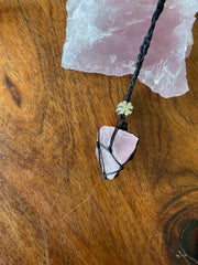 Rough Rose Quartz Macramé Wrapped Pendant - Connie’s Crystals 