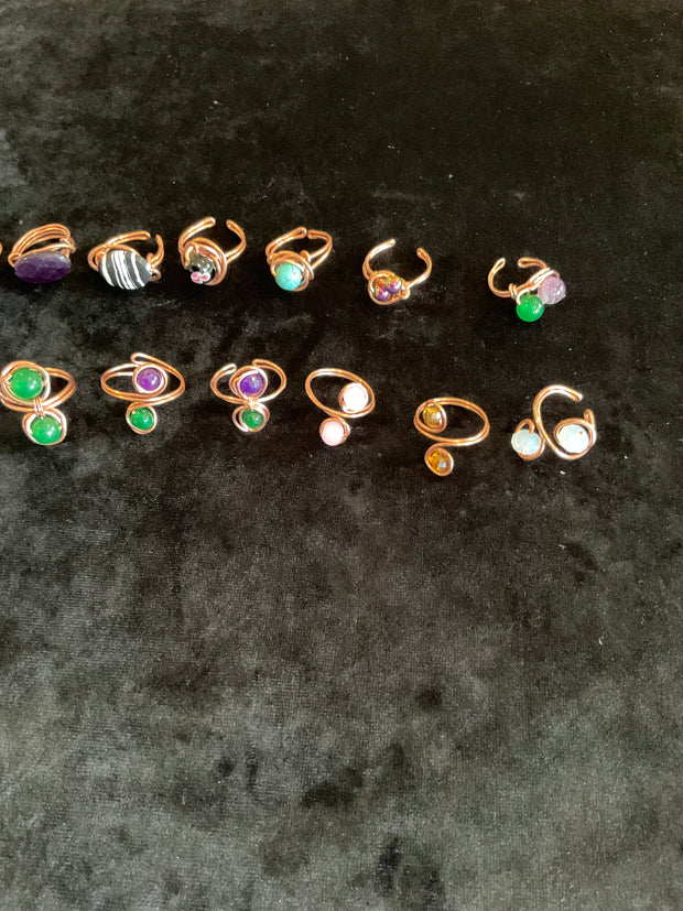 Wire Wrapped Gemstone Adjustable Rings - Connie’s Crystals 