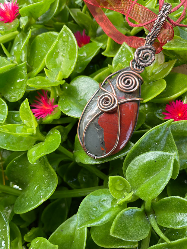 Bloodstone Pear Shaped Wire Wrapped Pendant - Connie’s Crystals 