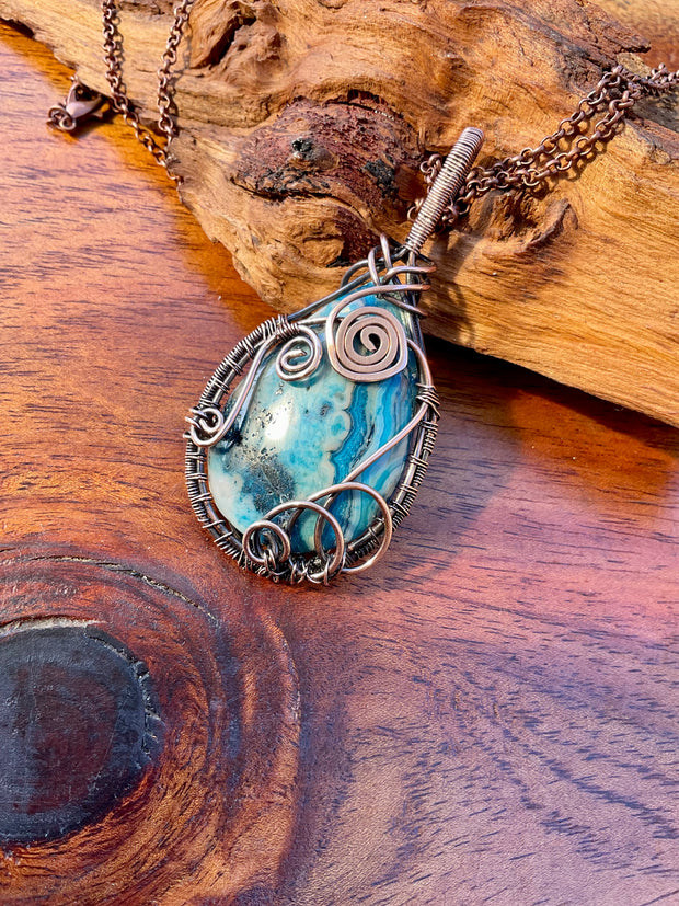 Blue Crazy Lace Agate Wire Wrapped Pendant - Connie’s Crystals 