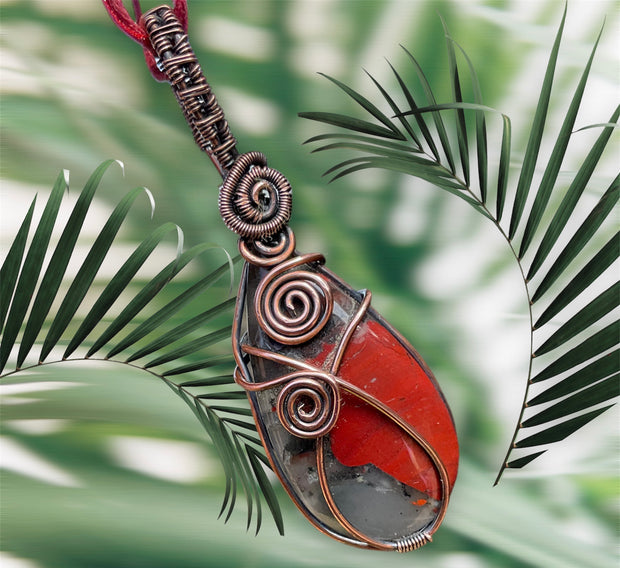 Bloodstone Pear Shaped Wire Wrapped Pendant - Connie’s Crystals 