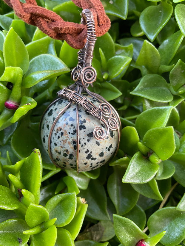 Dalmatian Jasper Wire Wrapped Orb Pendant - Connie’s Crystals 