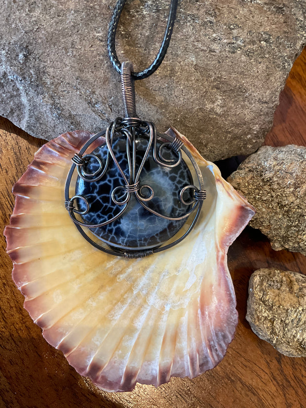 Black Fire Agate Wire Wrapped Pendant - Connie’s Crystals 