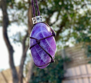 Chevron Amethyst Macrame Pendant - Connie’s Crystals 