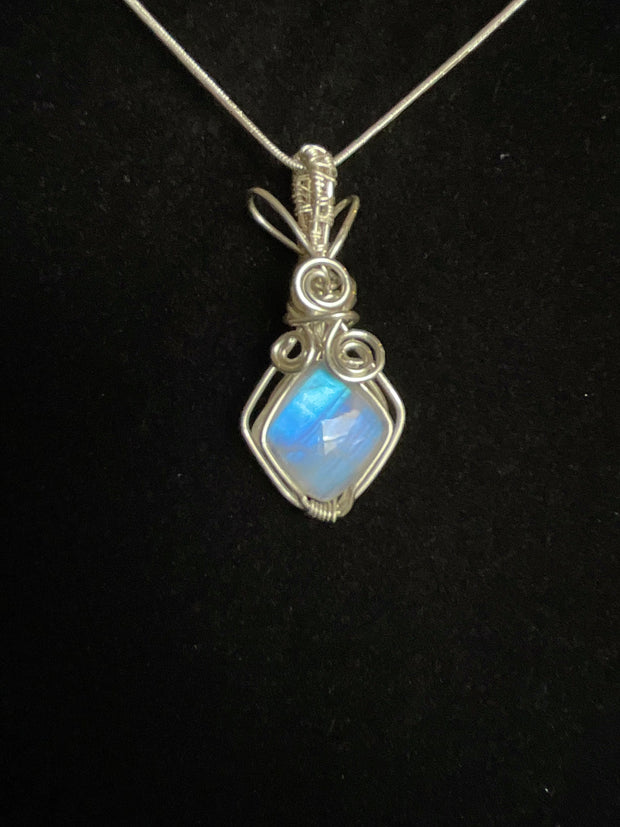 Rainbow Moonstone Wire Wrapped in .925 Sterling Silver - Connie’s Crystals 