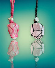 Rough Rose Quartz Macramé Wrapped Pendant - Connie’s Crystals 