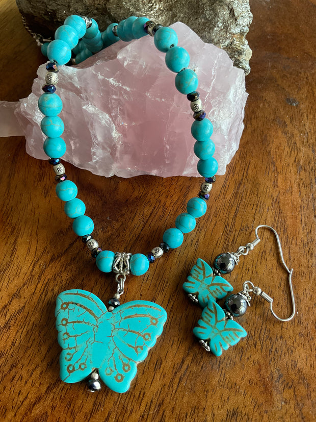 Howlite Turquoise Necklace and Earrings Set - Connie’s Crystals 