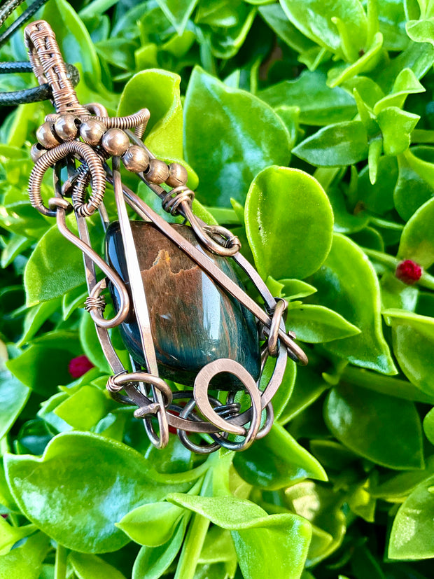 Blue Tiger Eye Wire Wrapped Pendant - Connie’s Crystals 