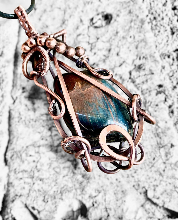 Blue Tiger Eye Wire Wrapped Pendant - Connie’s Crystals 