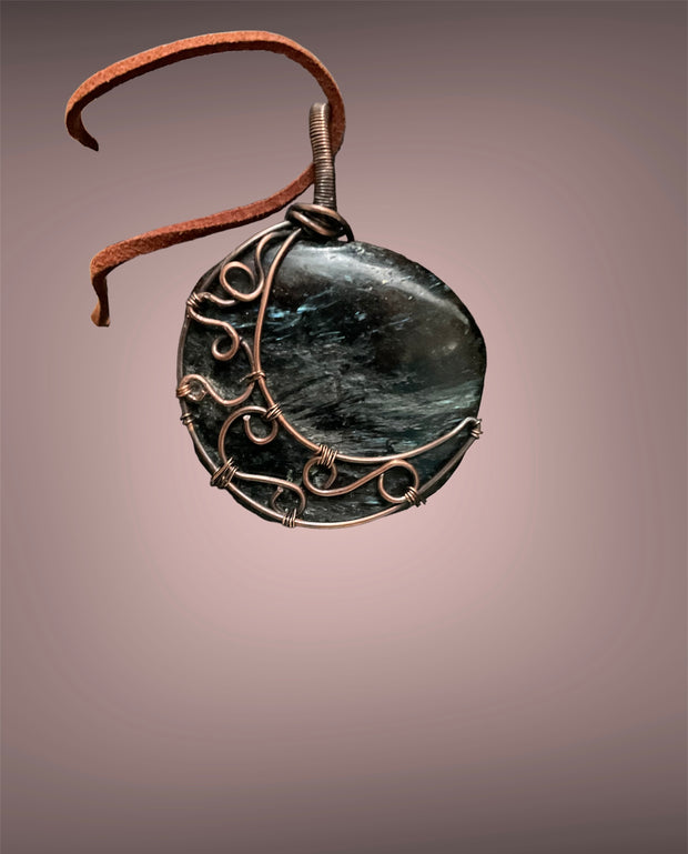 Arfvedsonite Wire Wrapped Pendant Crescent Moon - Connie’s Crystals 