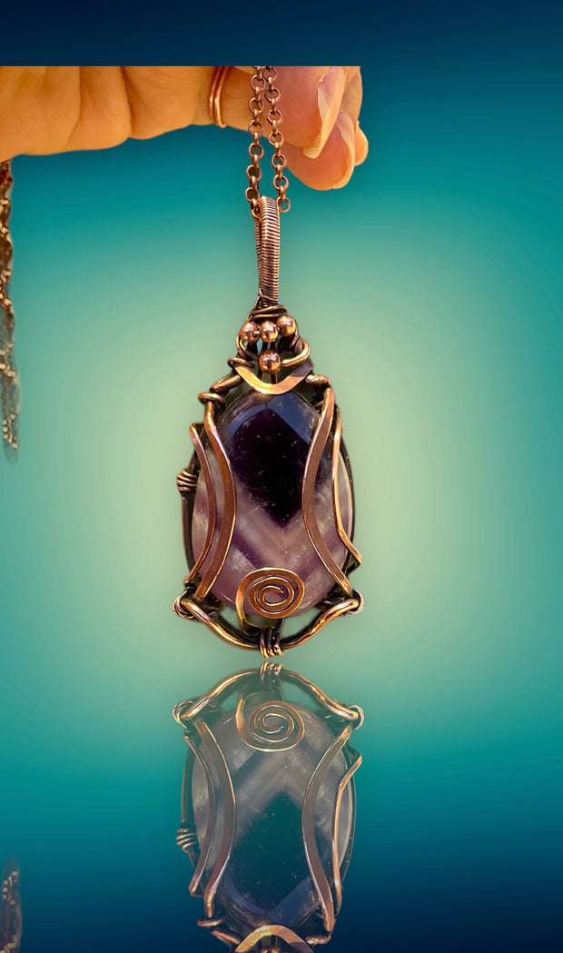 Chevron Amethyst Wire Wrapped Pendant - Connie’s Crystals 