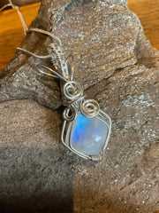 Rainbow Moonstone Wire Wrapped in .925 Sterling Silver - Connie’s Crystals 