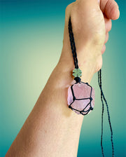 Rough Rose Quartz Macramé Wrapped Pendant - Connie’s Crystals 