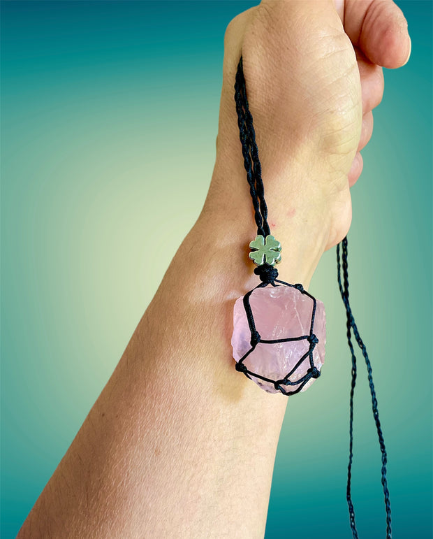 Rough Rose Quartz Macramé Wrapped Pendant - Connie’s Crystals 