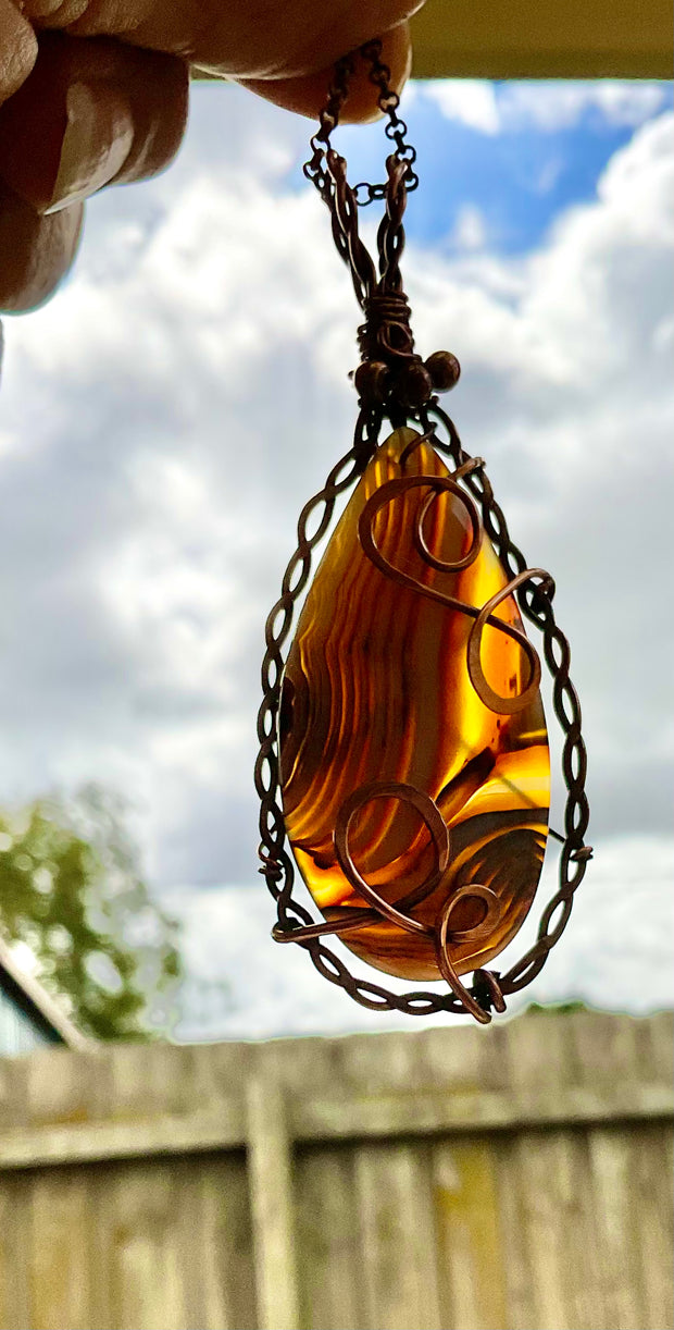 Banded Madagascan Agate Wire Wrapped Pendant - Connie’s Crystals 