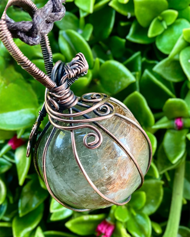 Rutilated Quartz Wire Wrapped Orb Pendant - Connie’s Crystals 