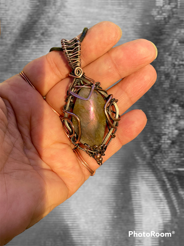 Pink Labradorite Wire Wrapped Pendant - Connie’s Crystals 