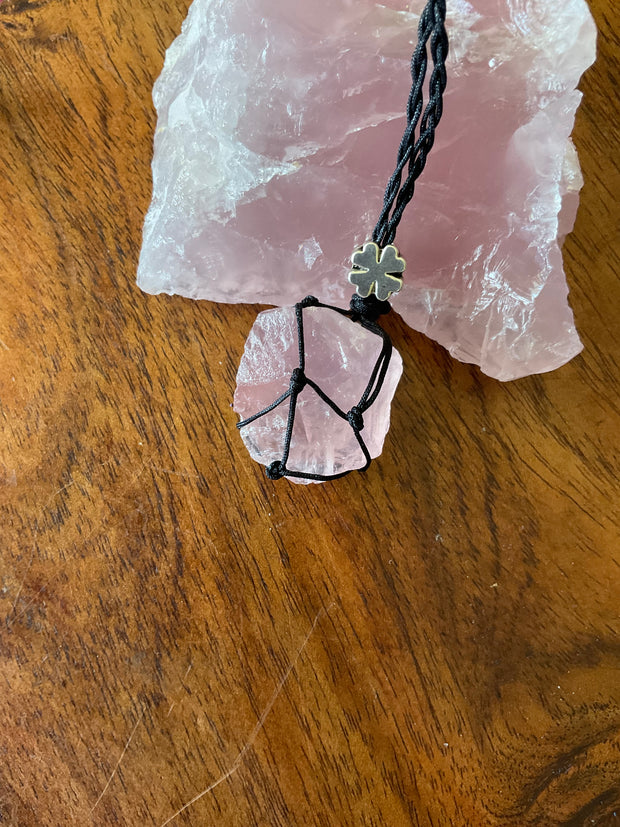 Rough Rose Quartz Macramé Wrapped Pendant - Connie’s Crystals 