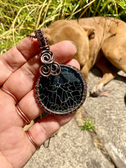 Black Fire Agate Wire Wrapped Pendant - Connie’s Crystals 