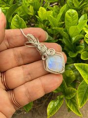 Rainbow Moonstone Wire Wrapped in .925 Sterling Silver - Connie’s Crystals 