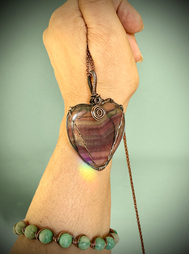 Rainbow Fluorite Heart Shaped Pendant - Connie’s Crystals 