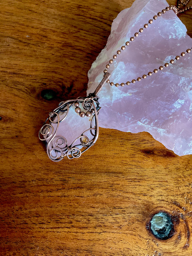 Rose Quartz Wire Wrapped Pendant - Connie’s Crystals 