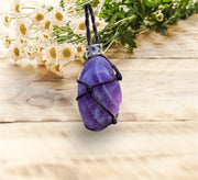 Chevron Amethyst Macrame Pendant - Connie’s Crystals 