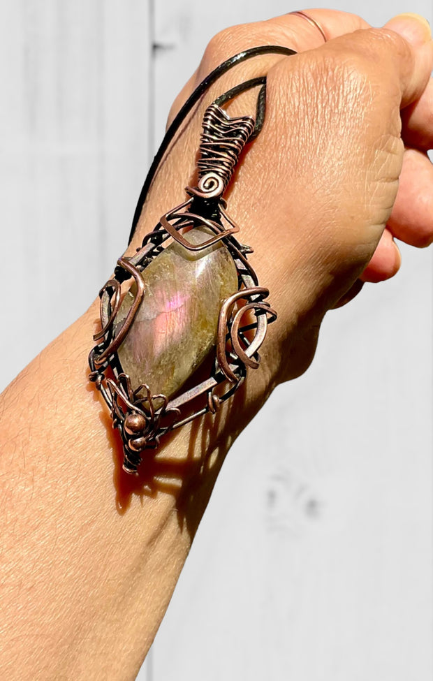 Pink Labradorite Wire Wrapped Pendant - Connie’s Crystals 